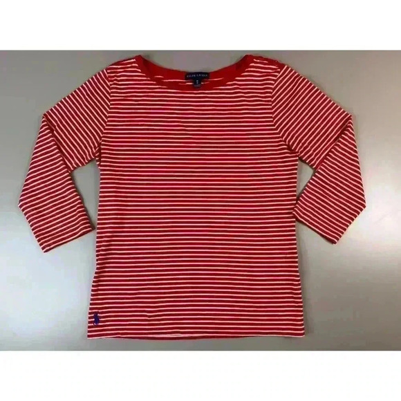 Ralph Lauren Nautical Orange & White Stripe Button Detail Embroidered Pony Med - Picture 1 of 10